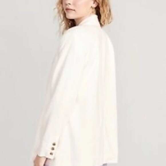 NWT OLD NAVY double breasted linen blend blazer in cream (S) - Picture 2 of 4